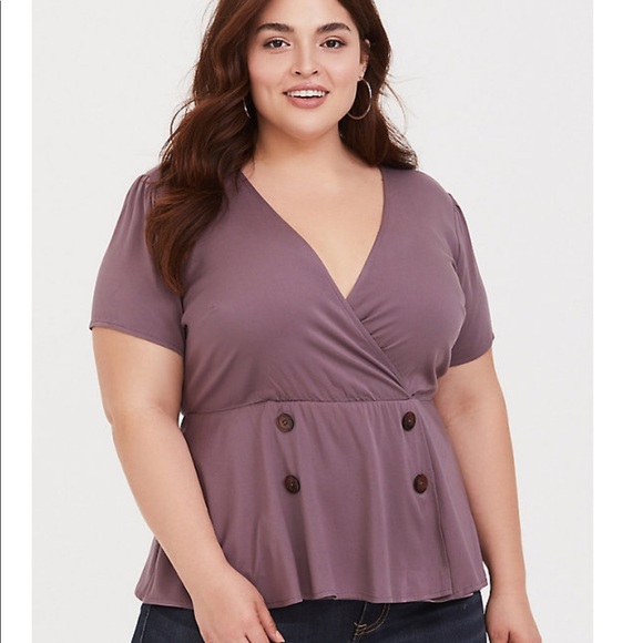 torrid Tops - TORRID STRETCH CHALLIS PEPLUM BLOUSE
